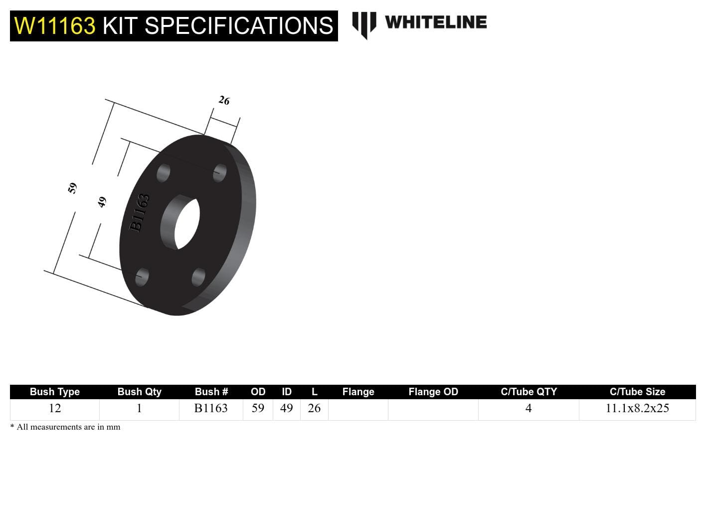 Whiteline 7 x 14 x 20 cm / 26.5mm thick Front Steering Coupling - Bushing Kit to Suit Ford Capri, Cortina and Escort and Holden Torana SR