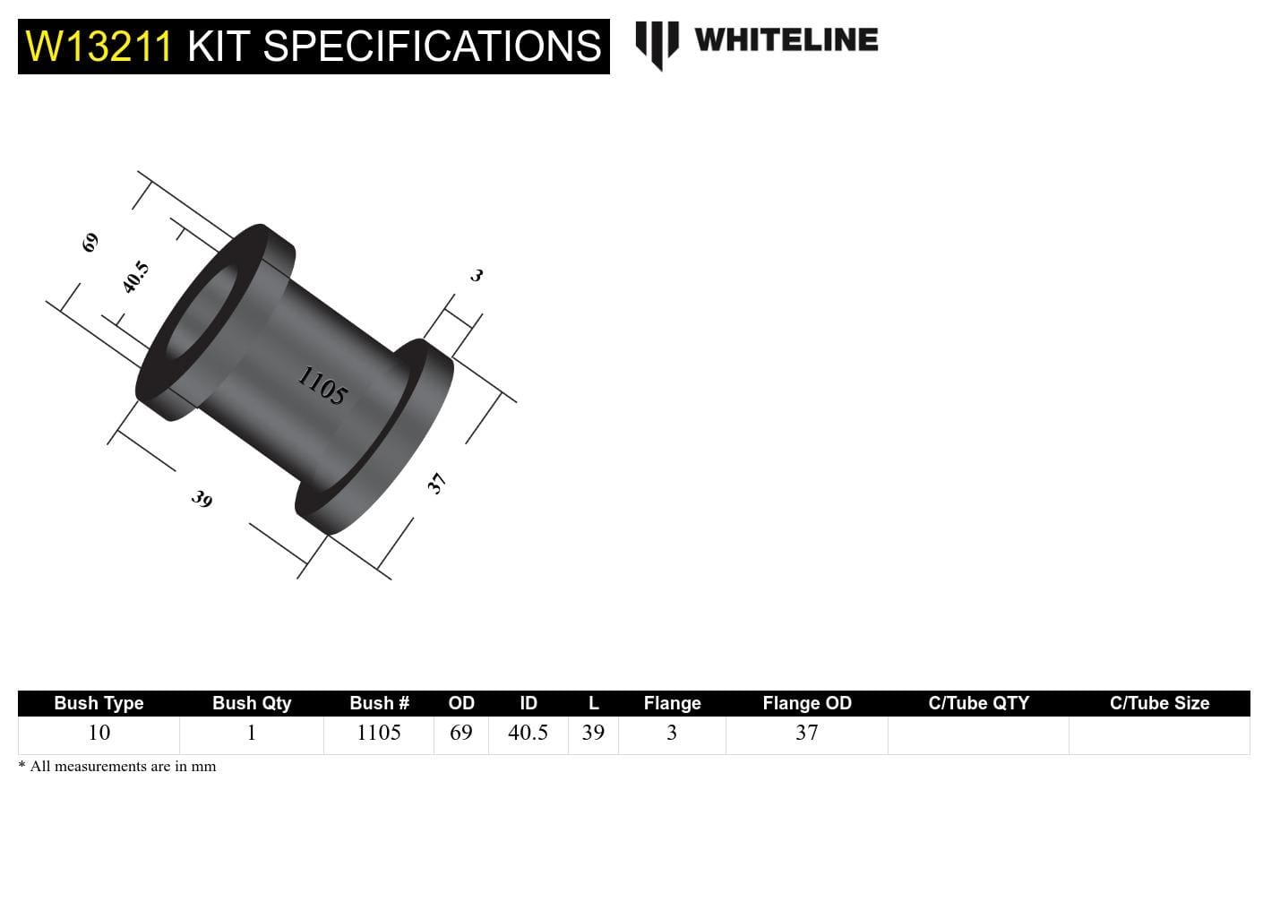 Whiteline 7 x 14 x 20 cm Front Steering Rack and Pinion - Mount Bushing Kit to Suit Holden Commodore VT-VZ and HSV SR
