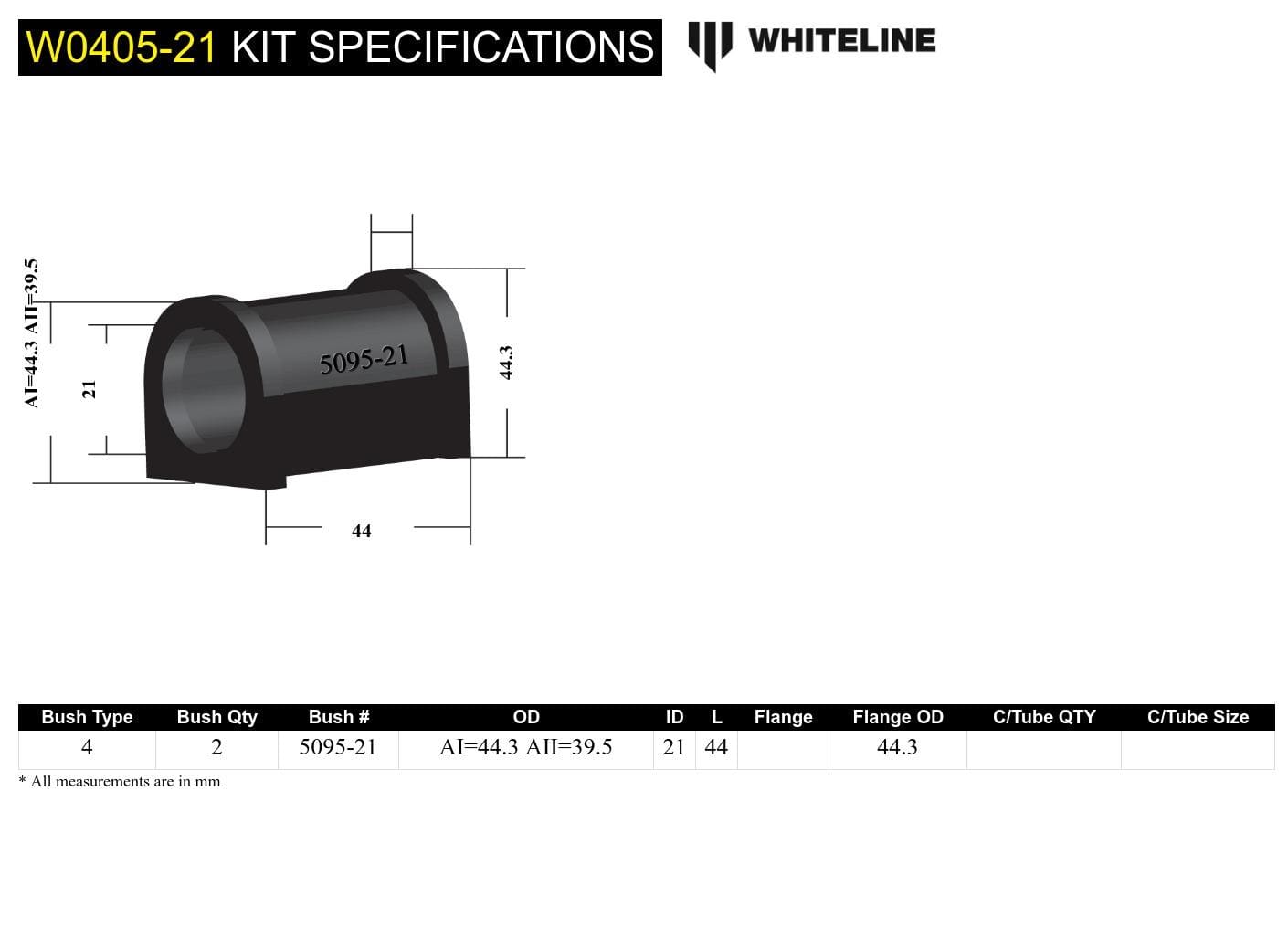 Whiteline 7 x 14 x 20 cm Front Sway Bar Mount - Bushing Kit 21mm to Suit Subaru Forester, Impreza and Liberty SR