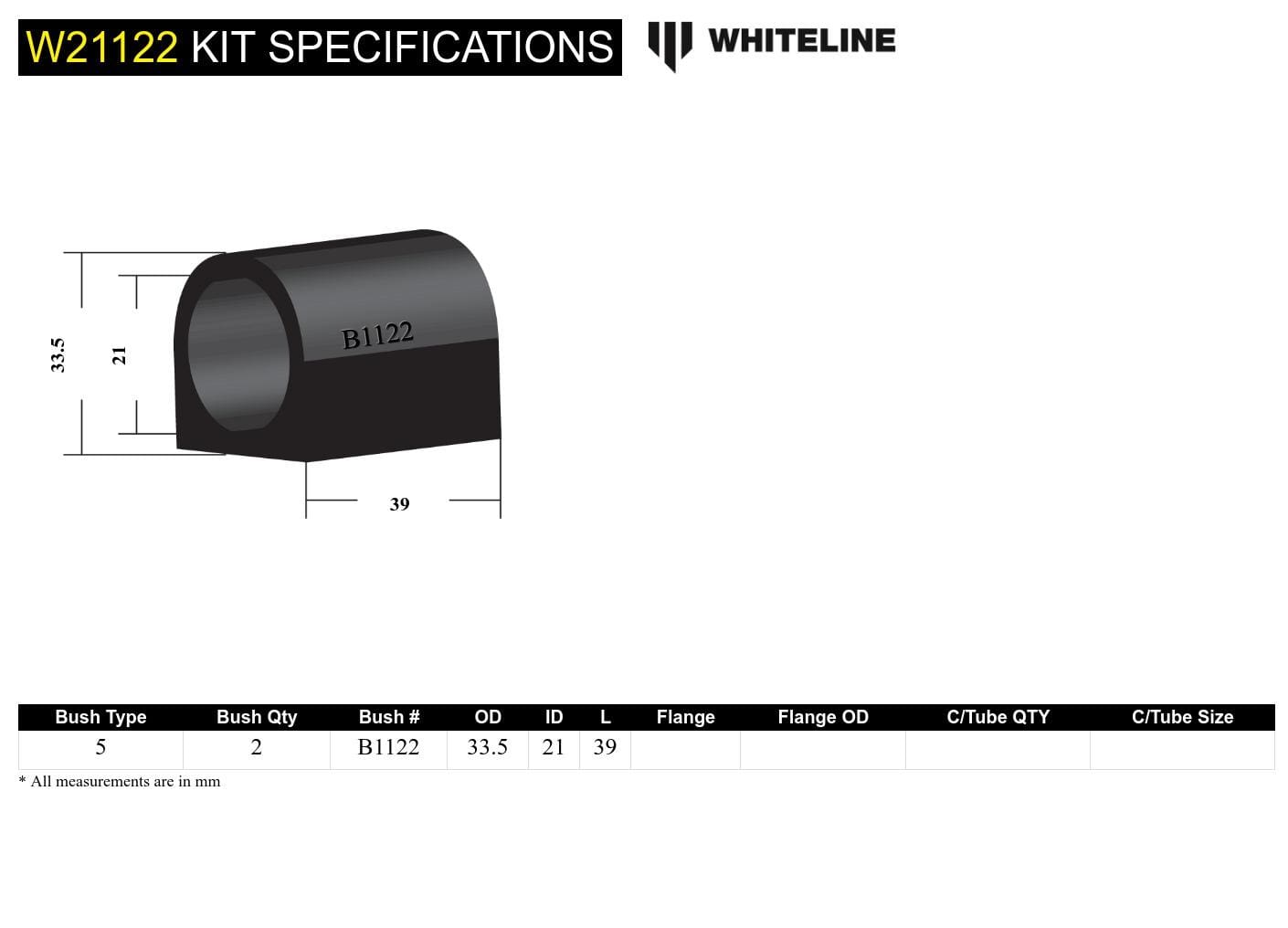 Whiteline 7 x 14 x 20 cm Front Sway Bar Mount - Bushing Kit 21mm to Suit Volvo 240 and 260 SR