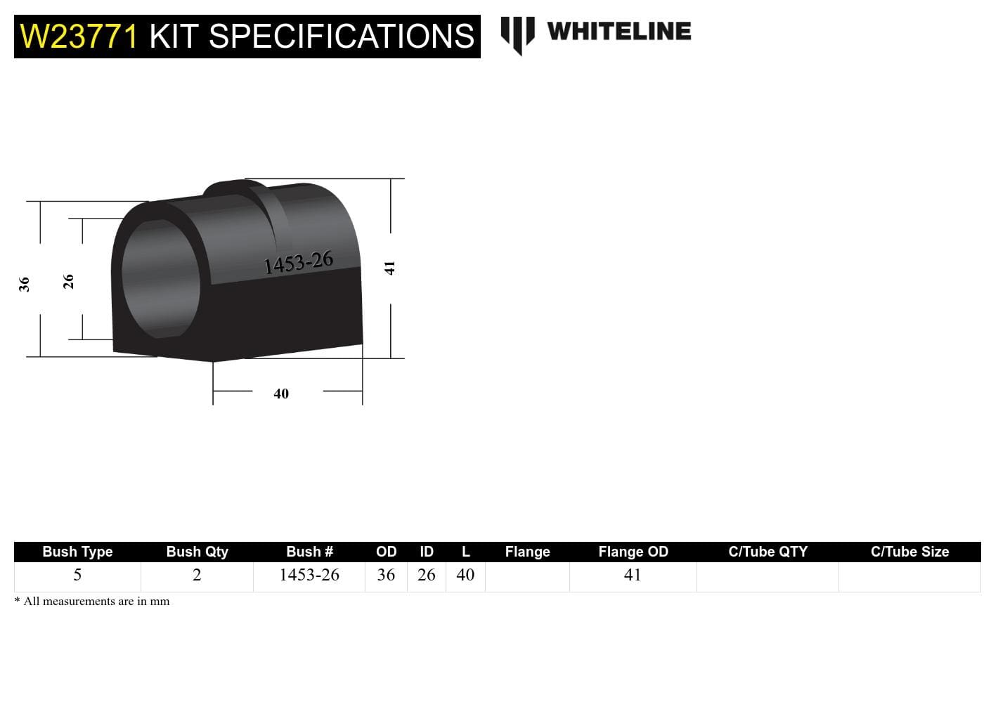 Whiteline 7 x 14 x 20 cm Front Sway Bar Mount - Bushing Kit 26mm to Suit Holden Commodore VB-VZ and HSV SR