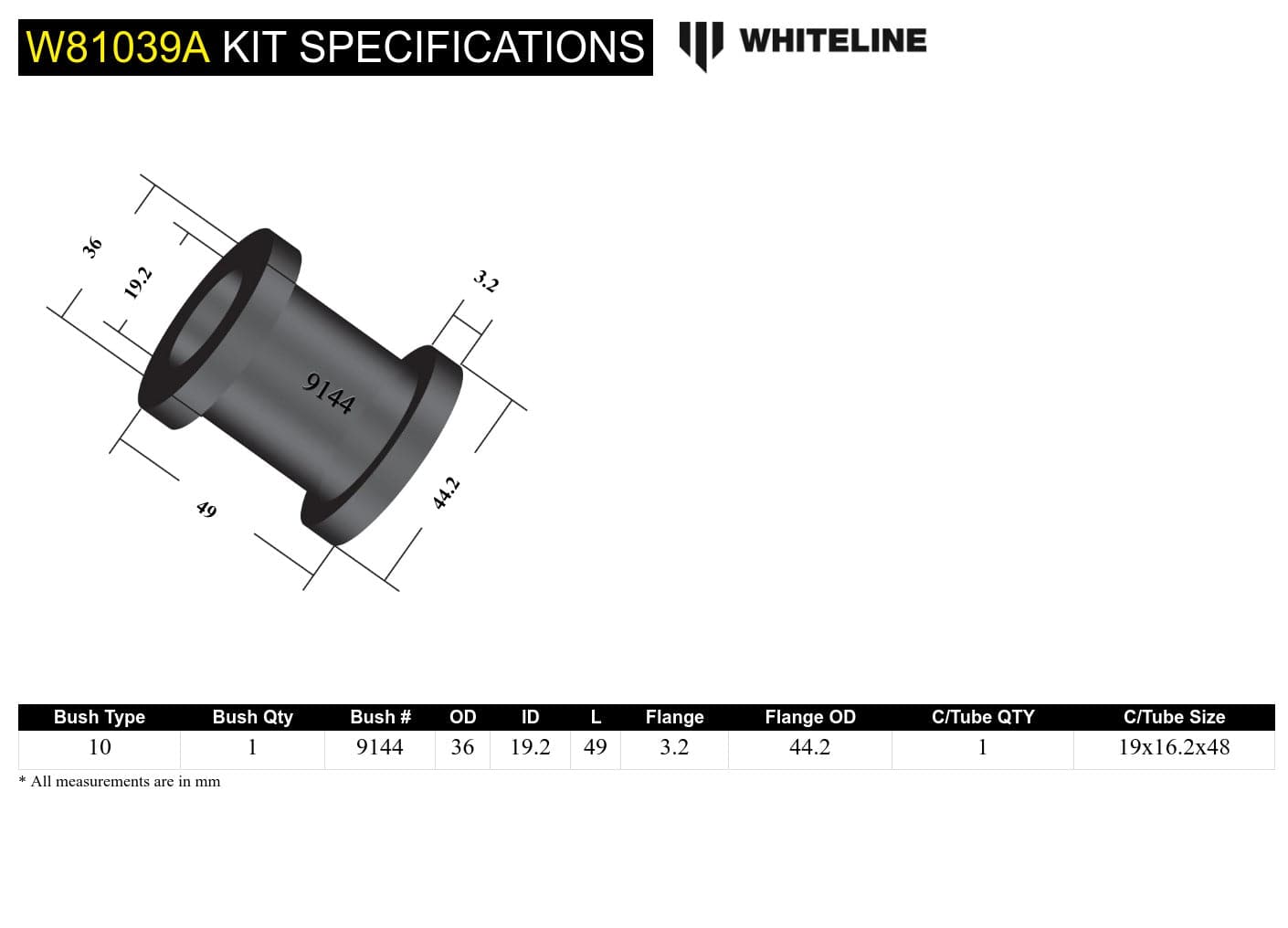 Whiteline 7 x 14 x 20 cm Rear Watts Link - Pivot Bushing Kit to Suit Ford Falcon/Fairlane XE-AU SR