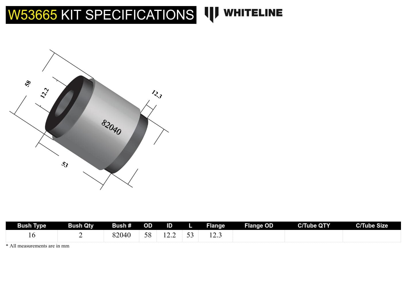 Whiteline 7 x 14 x 20 cm / Standard Alignment Front Control Arm Lower - Inner Rear Bushing Kit to Suit Nissan Micra, Pulsar and Renault Clio, Megane SR