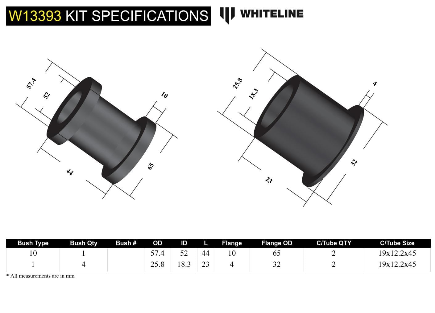 Whiteline 7 x 14 x 20 cm / Suits models to - 07/2003 Front Steering Rack and Pinion - Mount Bushing Kit to Suit Toyota Rav 4 ACA20 SR