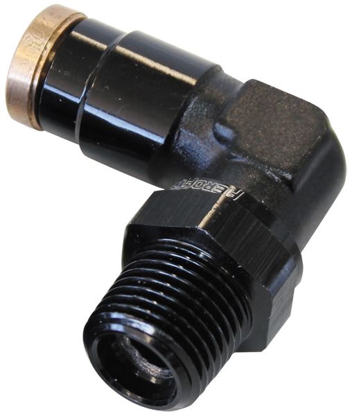 Aeroflow 120 Series 90° 1/8" NPT to 3/16" Push to Connect Fitting AF123-02BLK