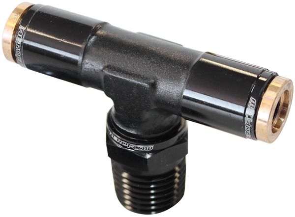 Aeroflow 120 Series 1/4" NPT to 1/4" Push to Connect Tee Fitting AF124-04BLK