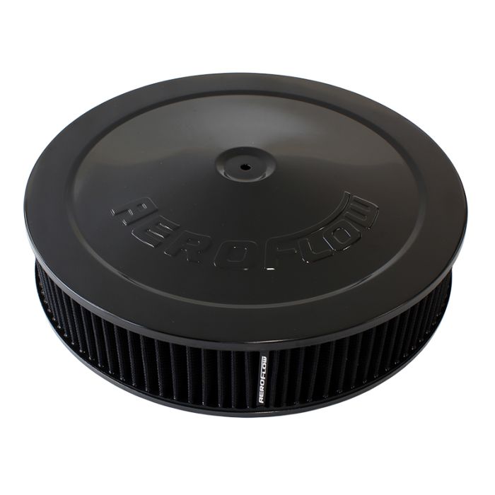 Black Air Filter Assembly with 1-1/8" Drop base
 14" x 3", 5-1/8" neck, black washable cotton element