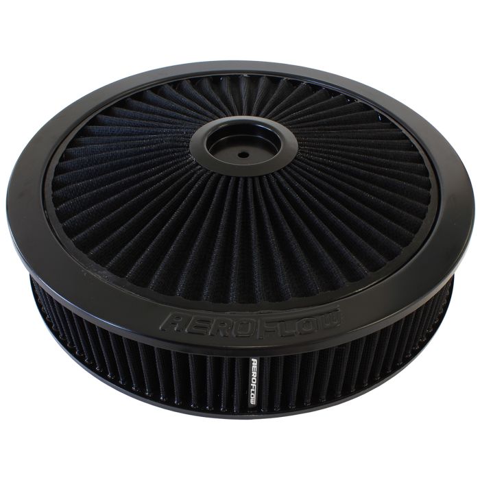 14" x 3" Full Flow Air Filter Assembly, Black
 1-1/8" Drop Base. Washable Cotton Element. Fits 5-1/8" Neck