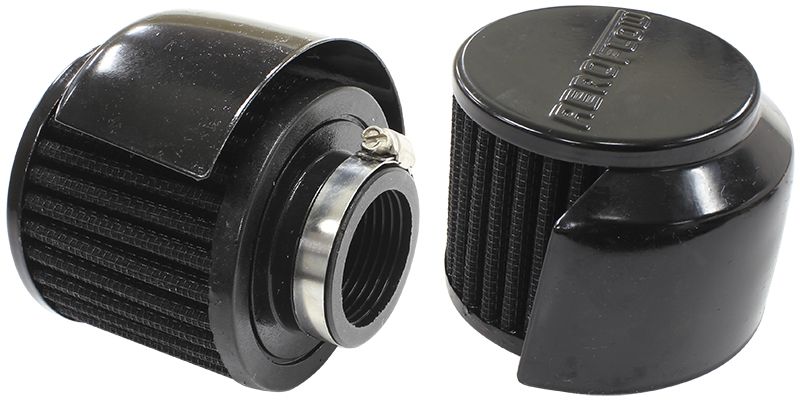 Black Clamp On Breather With Black Shield 
3" (76.2mm) O.D. x 2-1/2" (63.5mm) High, 1-3/8" (34.9mm) Flange Inside Diameter