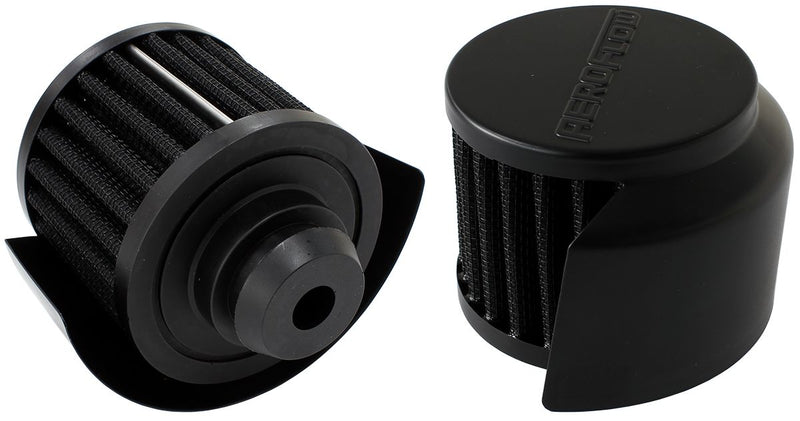 Aeroflow Black Push In Breather With Black Shield AF2271-1516