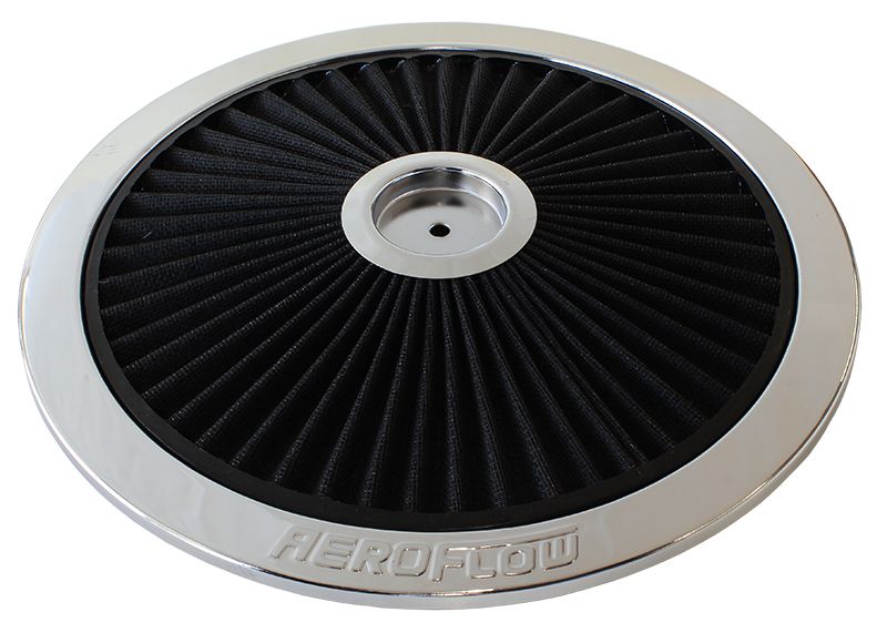 Chrome Full Flow Air Filter Top Plate  
14" diameter, black washable cotton element