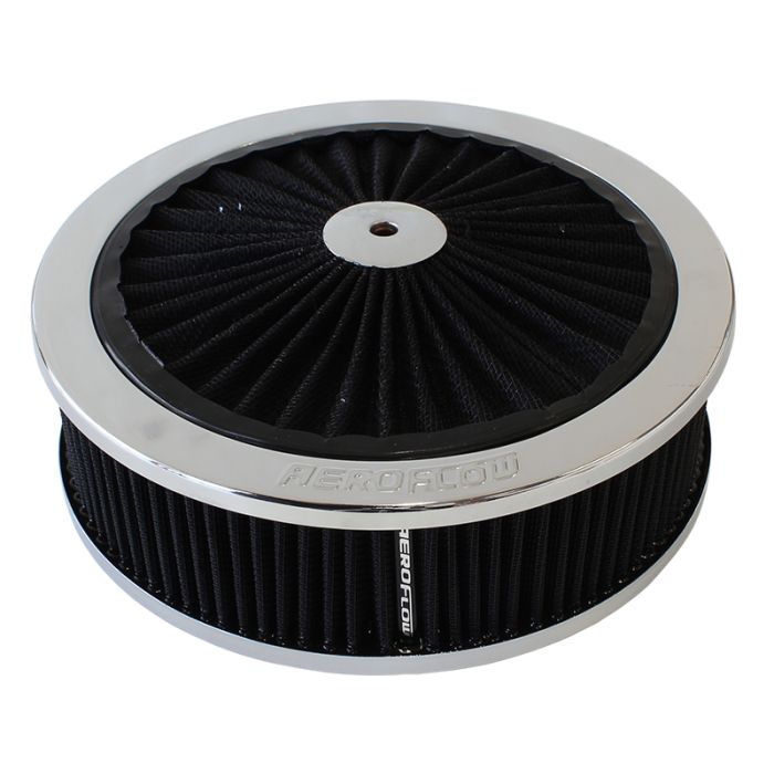 Chrome Full Flow Air Filter Assembly with 
9" x 2-3/4", 5-1/8" neck, black washable cotton element