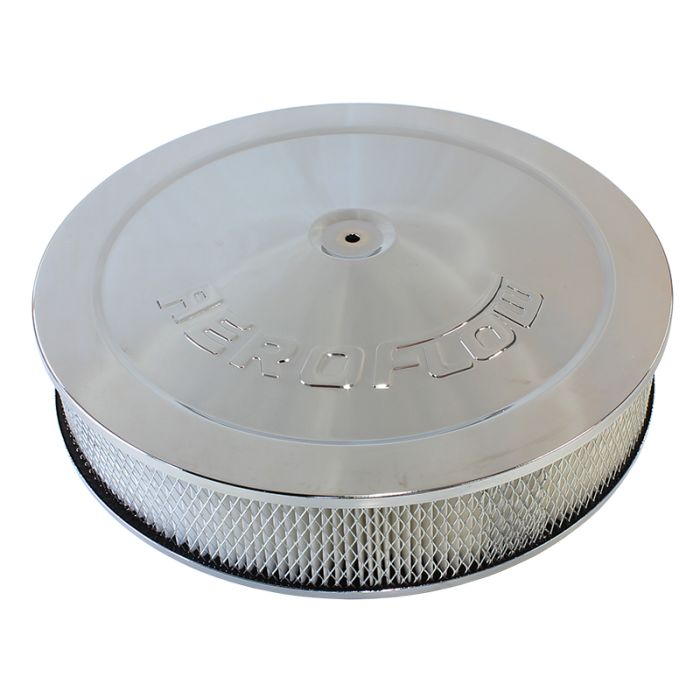Chrome Air Filter Assembly with 1-1/8" Drop base
 14" x 3", 5-1/8" neck, paper element