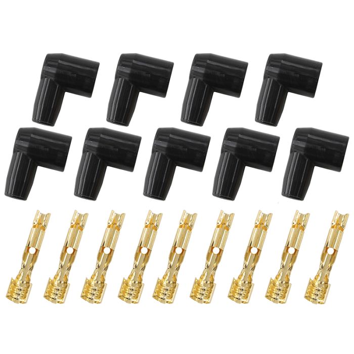 Xpro Silicone 90° Socket Style Distributor/Coil Boots & Terminals  
Black, set of 9