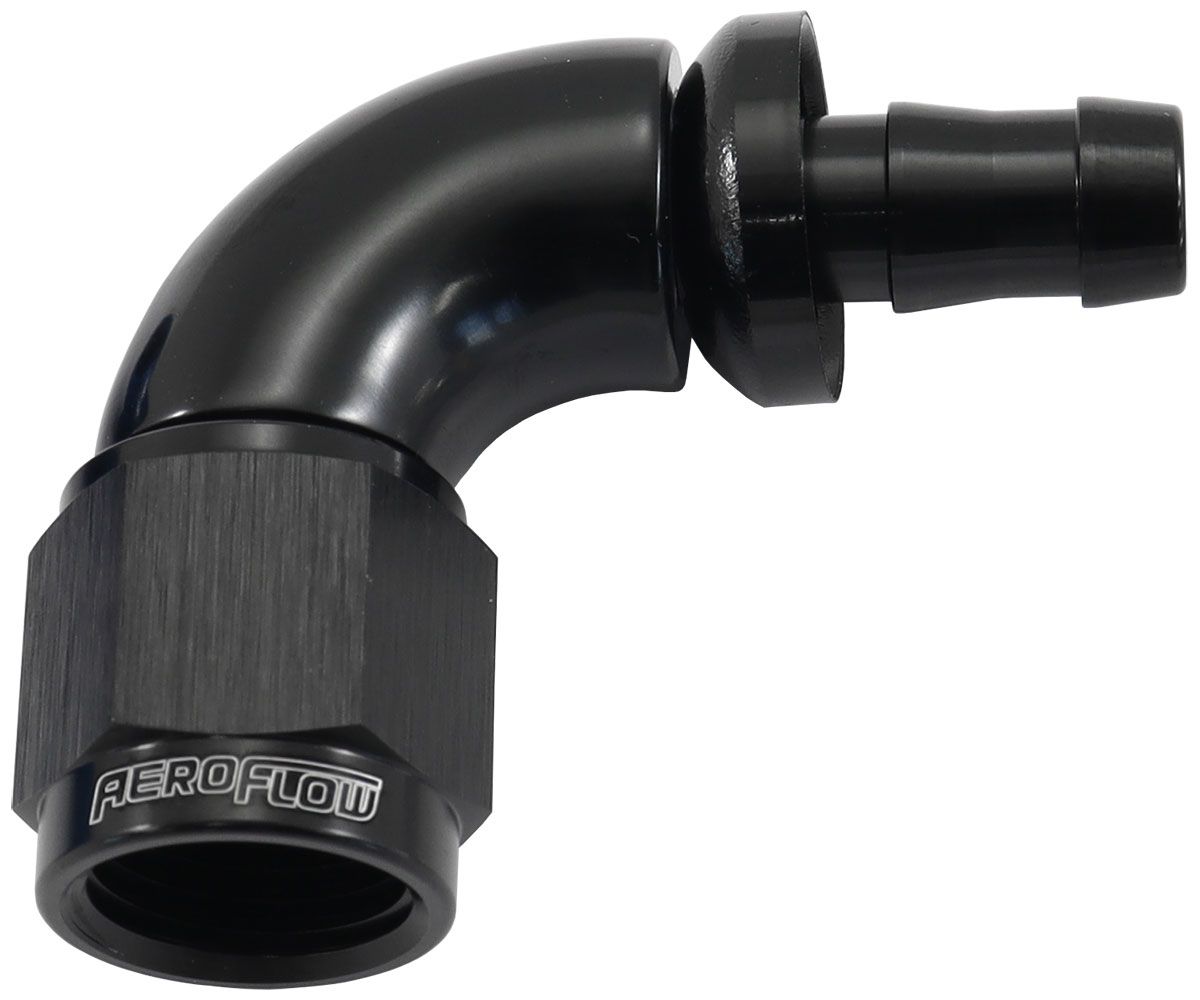 Aeroflow 510 Series Full Flow Tight Radius Push Lock 90° Hose End -6AN To 5/16" (8mm) Bar