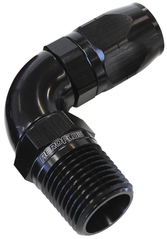 Aeroflow 90° Male NPT Full Flow Swivel Hose End 3/4" to -12AN AF529-12-12BLK