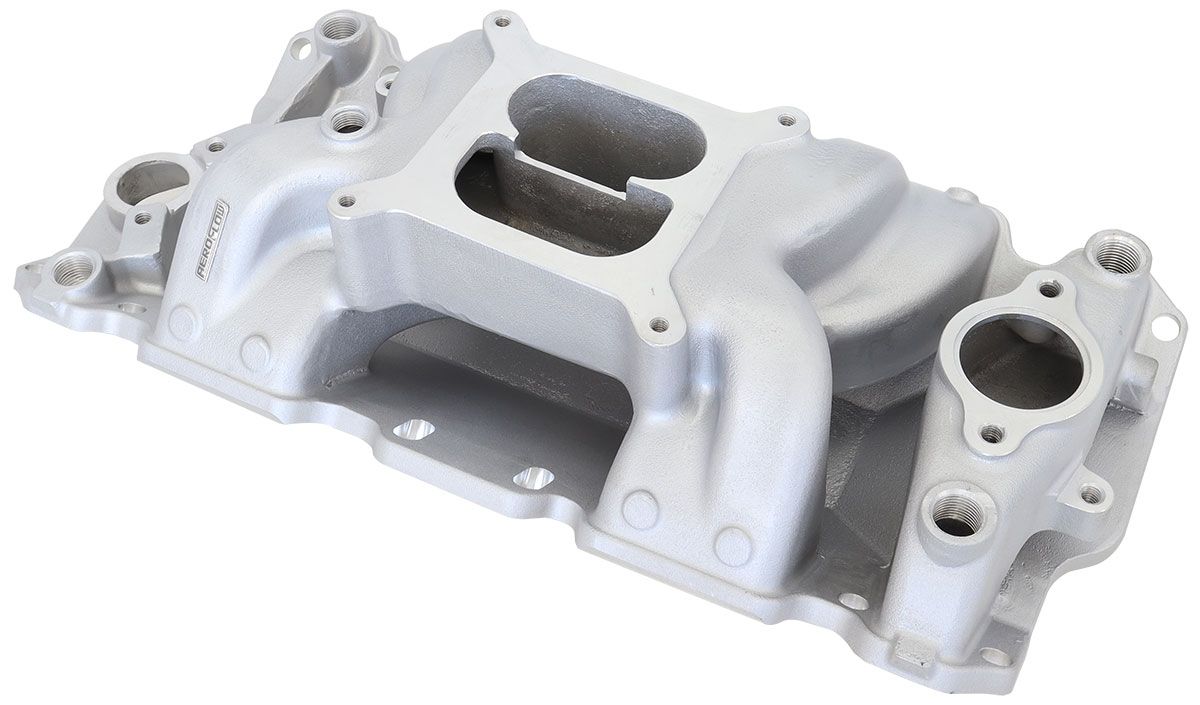 Aeroflow SB Chev Air Gap Dual Plane Intake Manifold, Natural Cast Finish AF6010-1001