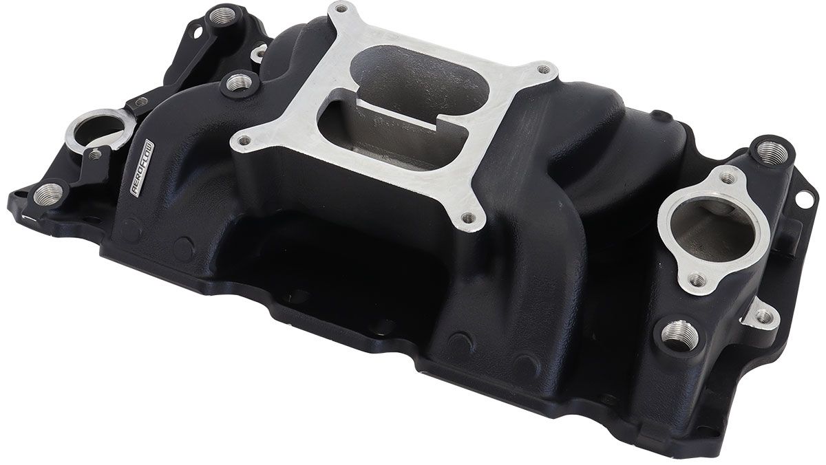 Aeroflow SB Chev Air Gap Dual Plane Intake Manifold, Black Finish AF6210-1001