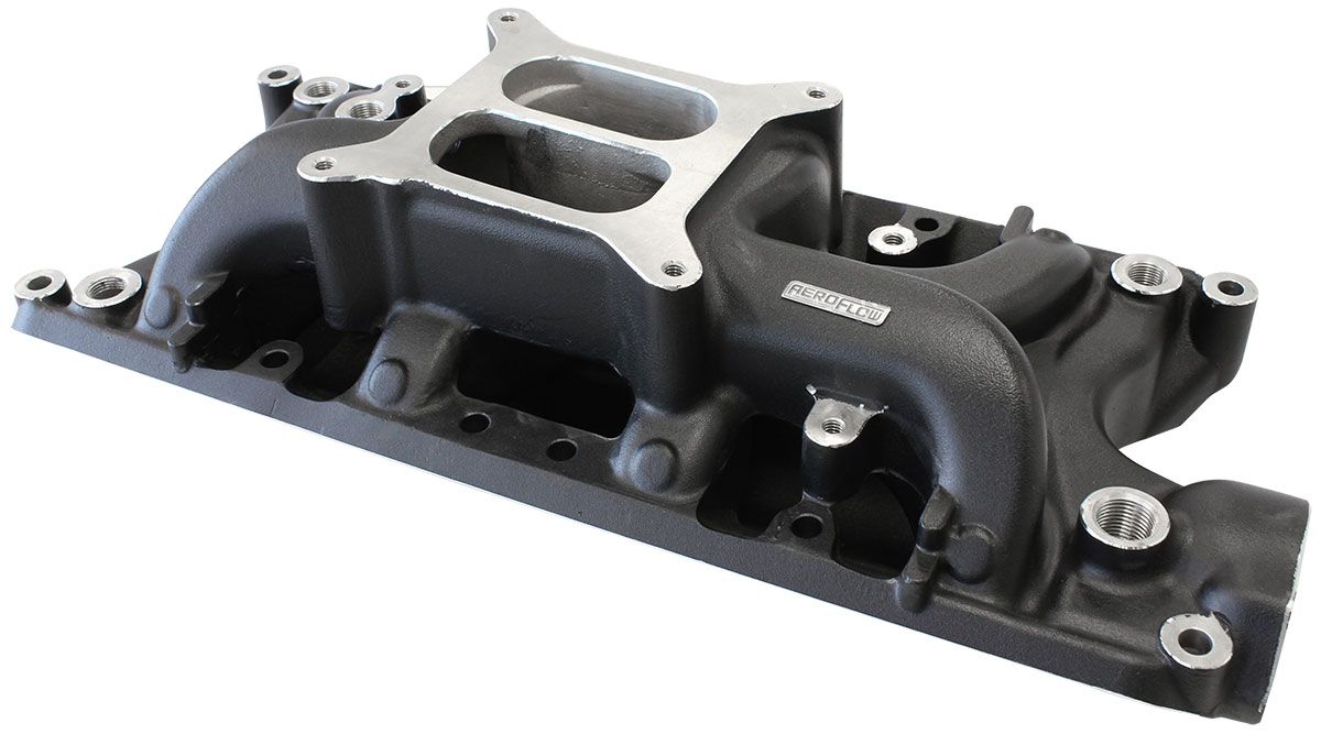 Aeroflow SB Ford 289-302 Windsor Air Gap Dual Plane Intake Manifold, Black Finish AF6210-