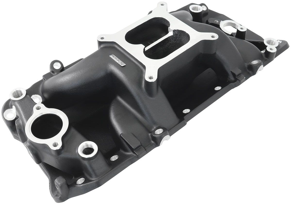 Aeroflow BB Chev Air Gap Dual Plane Intake Manifold, Black Finish AF6211-1001