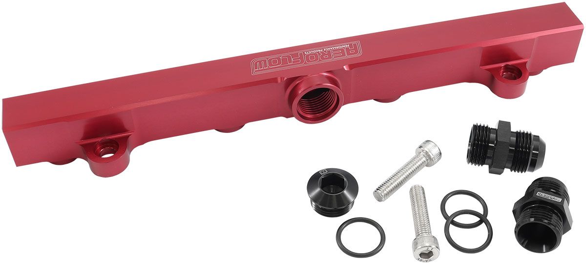 Aeroflow Mitsubishi Evolution 4-9 4G63 Billet EFI Fuel Rails - Red AF64-2221R