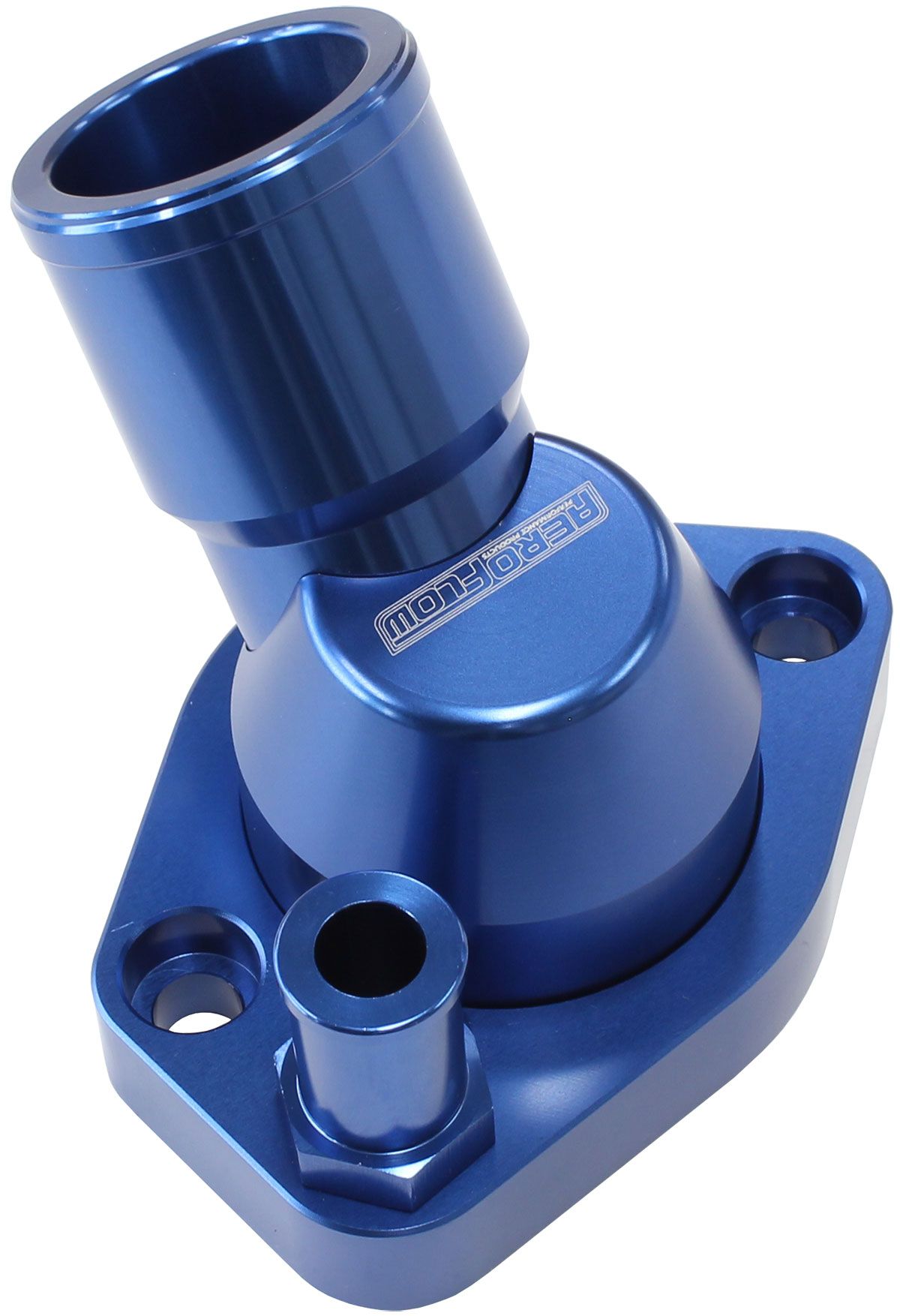 Aeroflow Billet 45° Swivel Thermostat Housing, Blue Finish AF64-2233