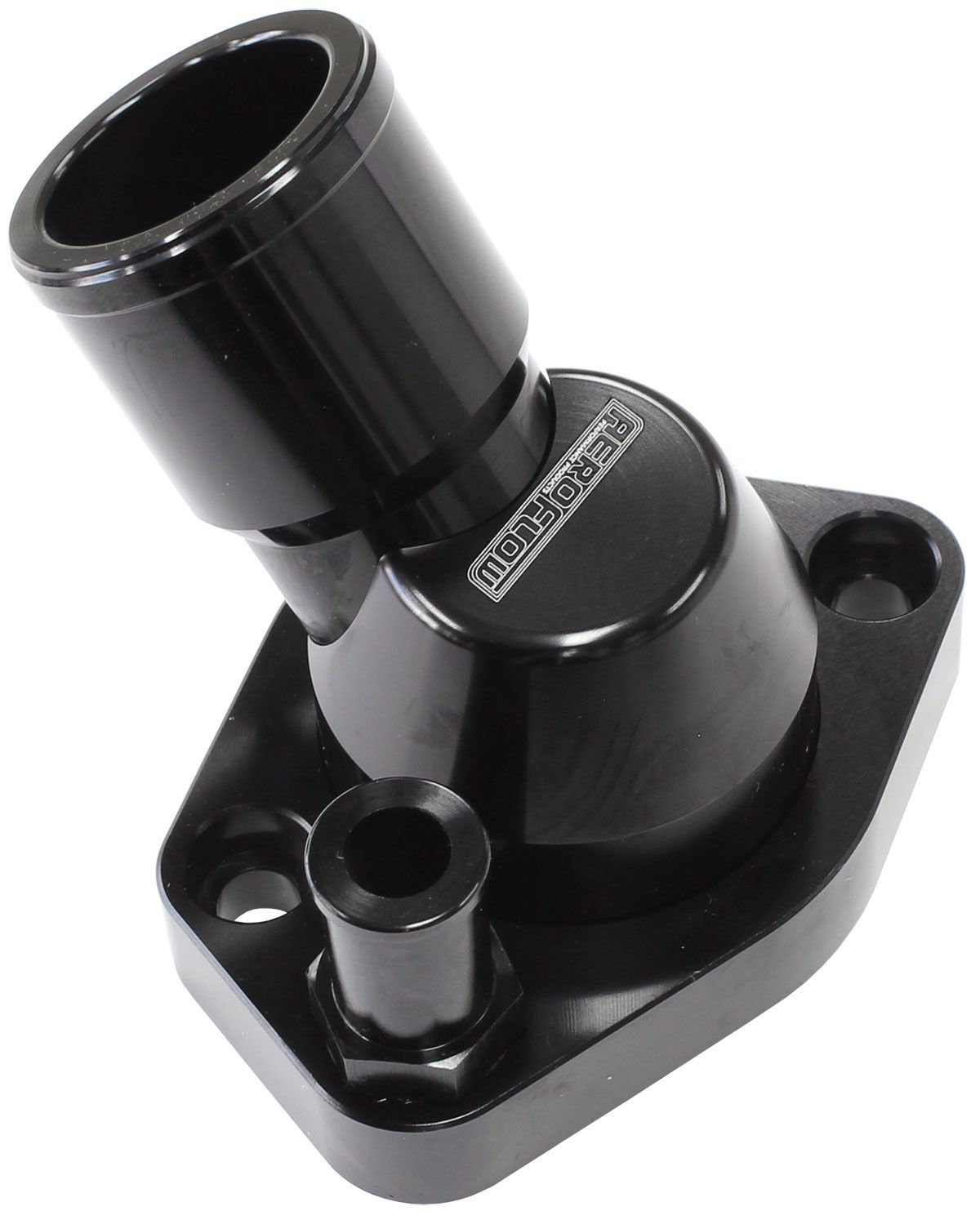 Aeroflow Billet 45° Swivel Thermostat Housing, Black Finish AF64-2233BLK