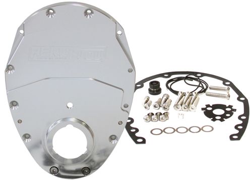 Aeroflow Small Block Chev 350 2-Piece Billet Timing Cover - Silver Finish AF64-4350S