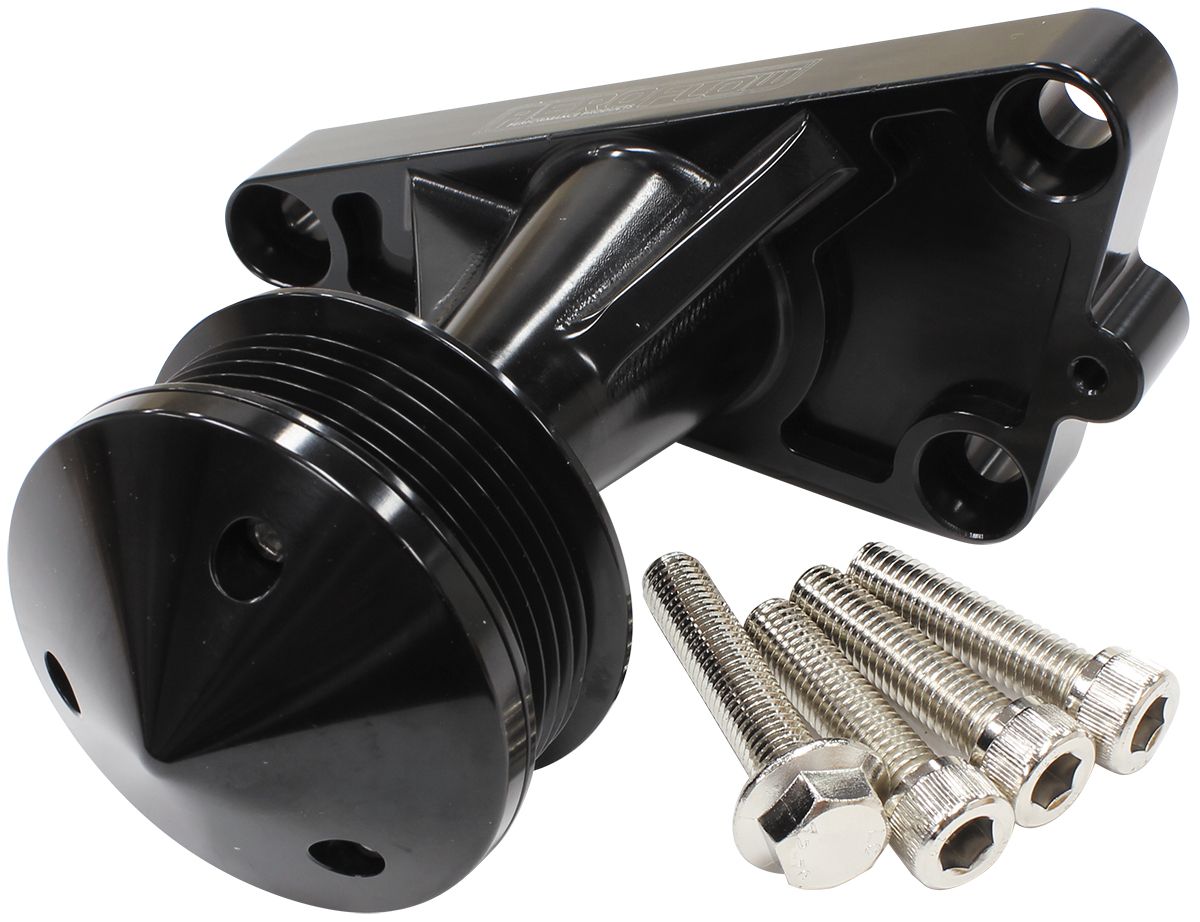 Aeroflow GM LS Power Steer Delete Idler Bracket - Black AF64-4367BLK