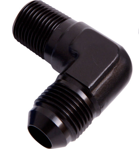 Aeroflow 90° NPT to Male Flare Adapter 1/8" to -3AN AF822-03BLK