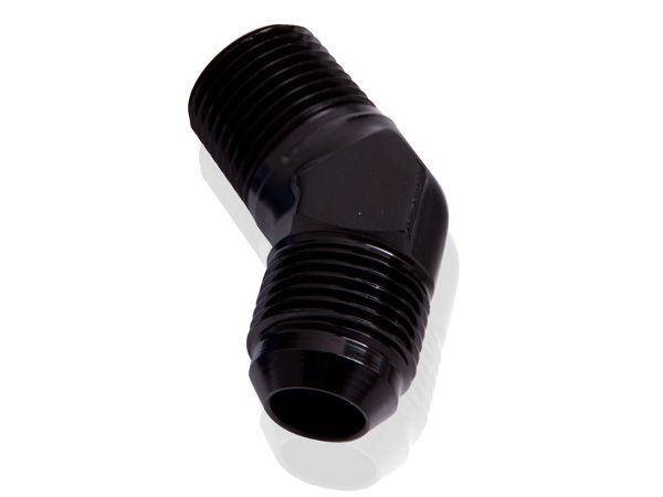 Aeroflow 45° NPT to Male Flare Adapter 1" to -20AN AF823-16-20BLK