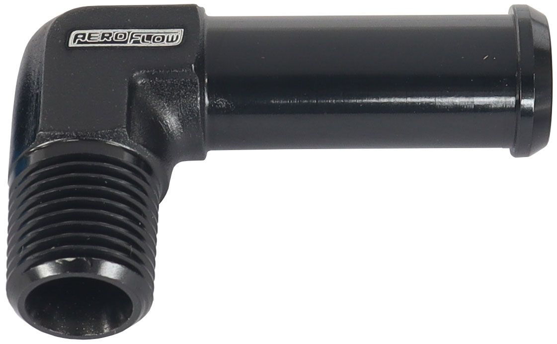 Aeroflow Male NPT to Barb 90° Adapter 1/8" to 3/8" AF842-02-06BLK