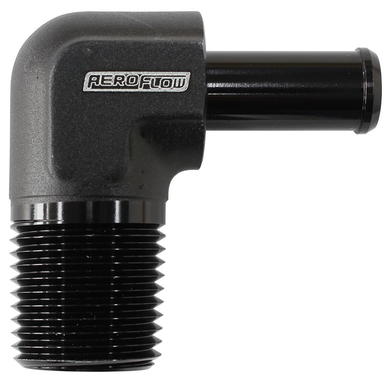 Aeroflow Male NPT to 90 Deg AN Hose Barb AF842-06-06ANBLK