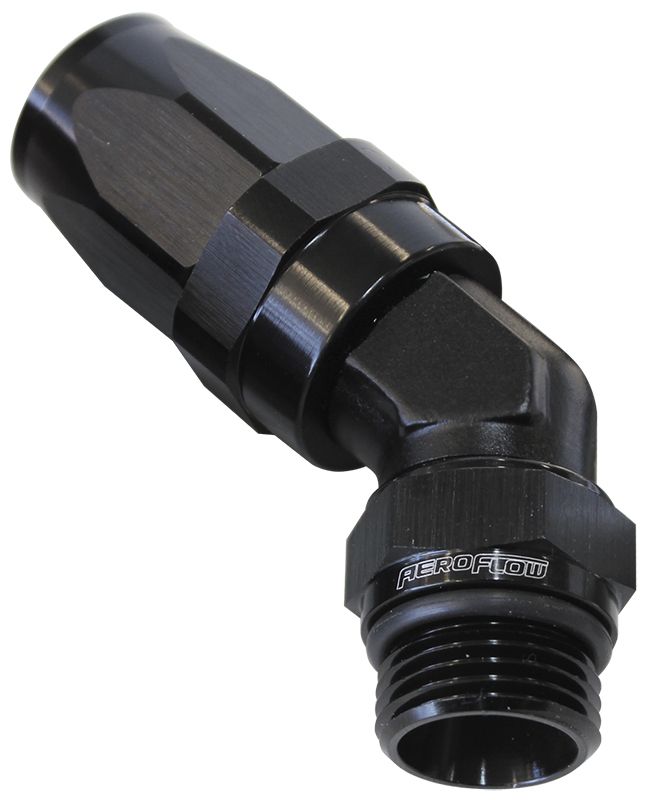 Aeroflow ORB Taper Swivel 45° Hose End -4 ORB to -6AN AF844-06-04BLK