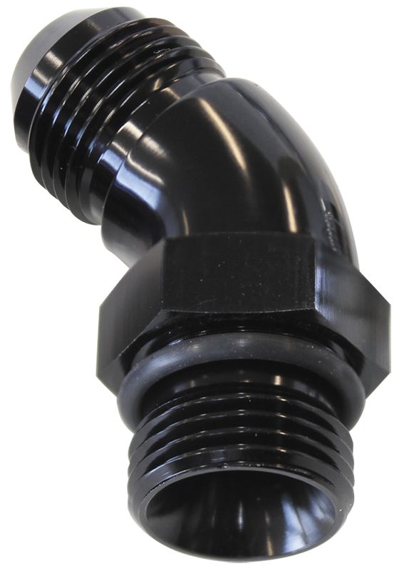 Aeroflow 45° ORB to Male AN Full Flow Adapter -6 ORB to -8AN AF902-08-06BLK