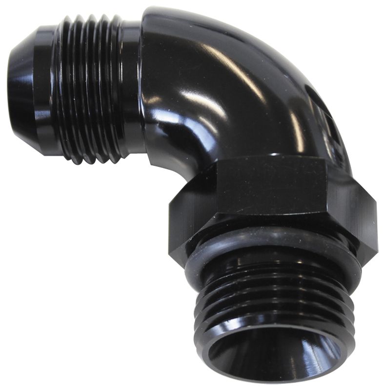 Aeroflow 90° ORB to Male AN Full Flow Adapter -8 ORB to -6AN AF903-06-08BLK