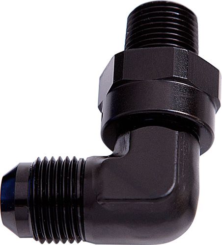 Aeroflow 90° NPT Swivel to Male AN Flare Adapter 1/8" to -4AN AF922-04-02BLK