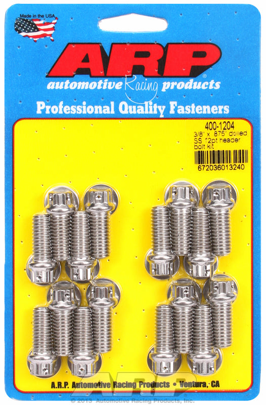 ARP fasteners Exhaust Header Bolt Kit, Drilled 12-Point S/S AR400-1204
