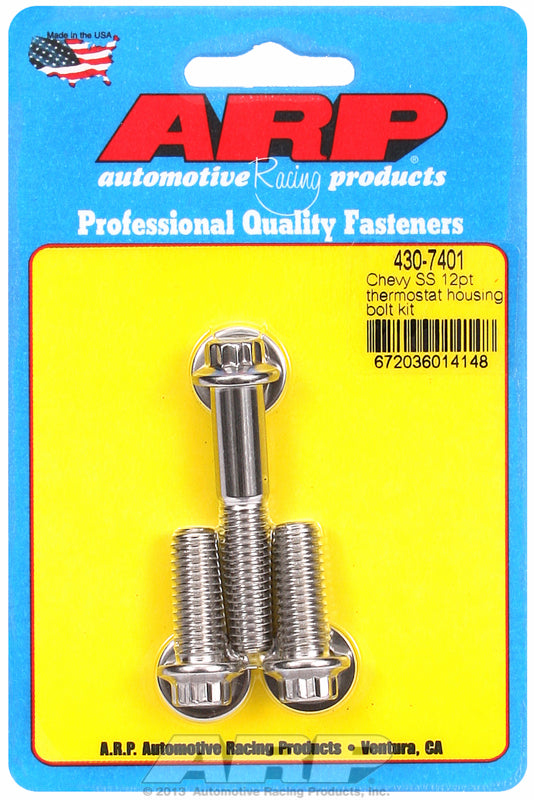ARP fasteners Thermostat Housing Bolt Kit, 12-Point Head S/S AR430-7401