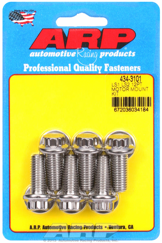 ARP fasteners Motor Mount Bolt Kit, 12-Point Head S/S AR434-3101