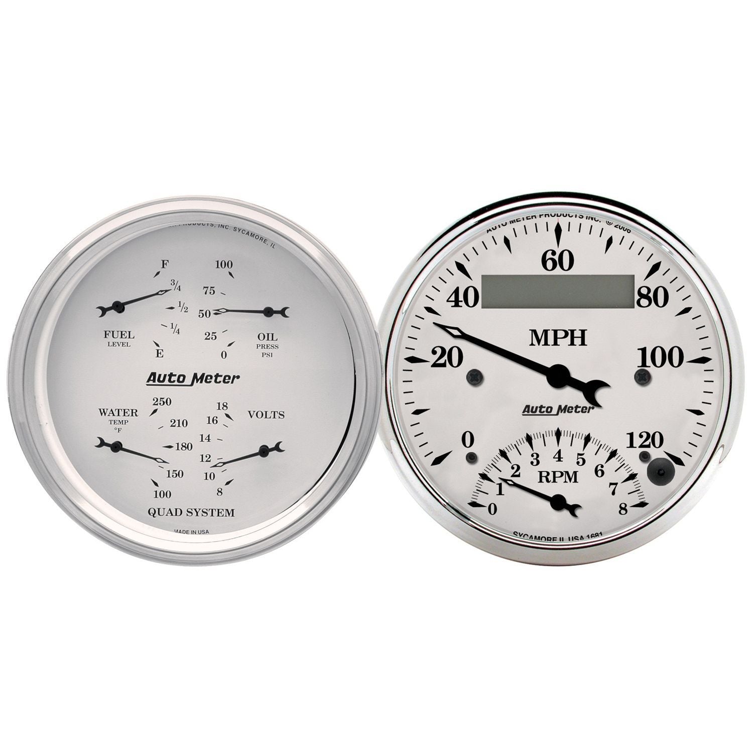 Auto Meter Old Tyme White Quad Gauge Tach/Speedometer AU1620