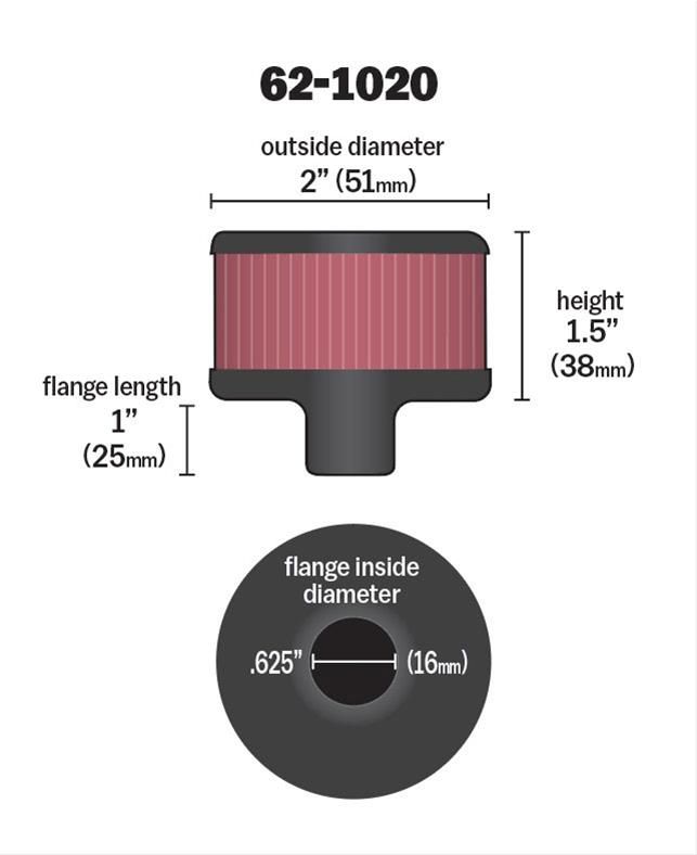 K&N K&N Push-In Vent Filter 2 OD x 1-1/2 H KN62-1020