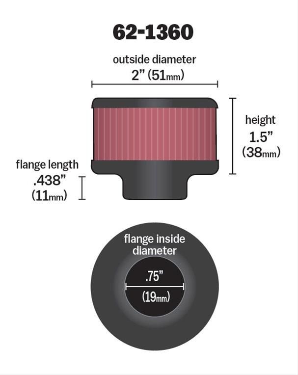 K&N K&N Clamp-On Vent Filter 2 OD x 1-1/2 H KN62-1360