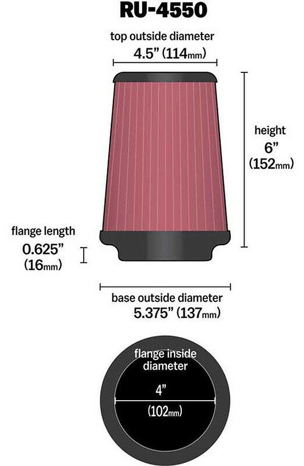 K&N K&N Universal Clamp On Filter Fits 4 in (102 mm) KNRU-4550