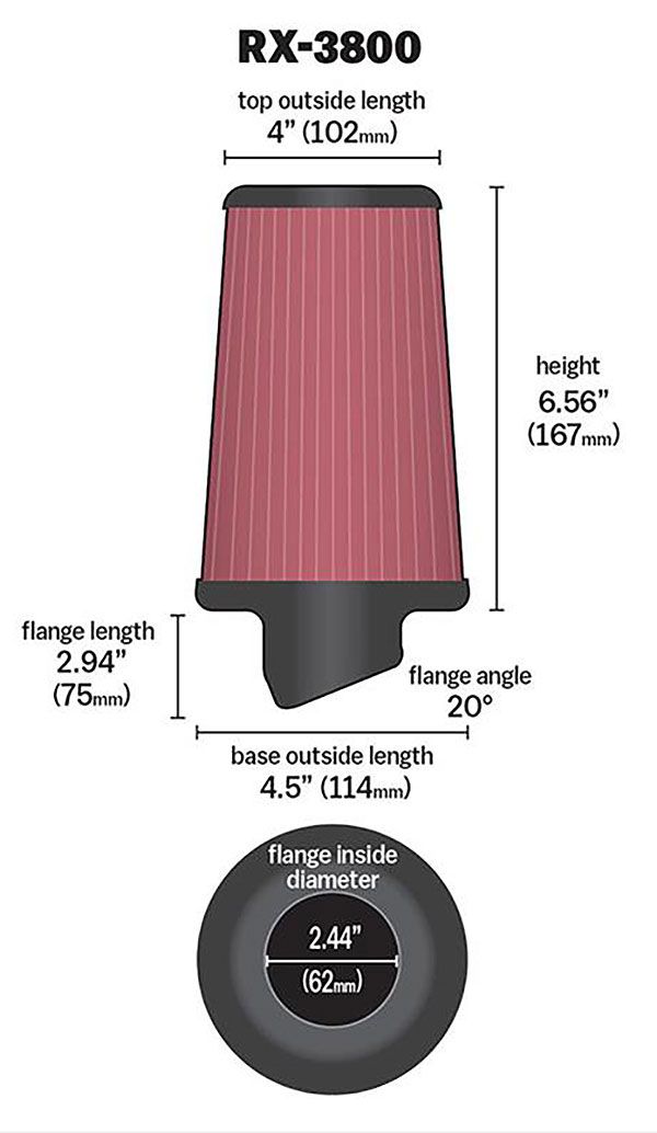 K&N K&N X-Stream Universal Clamp On Filter Fits 2.438 in (62 mm) KNRX-3800