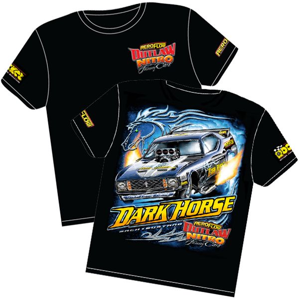 Aeroflow Dark Horse' Mustang Outlaw Nitro Funny Car T-Shirt RTDH-YOUTH-L