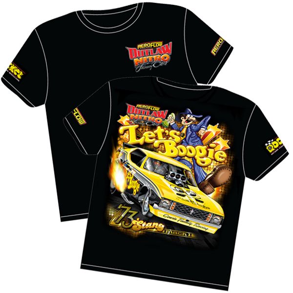 Aeroflow Let's Boogie' Mustang Outlaw Nitro Funny Car T-Shirt RTLB-4T