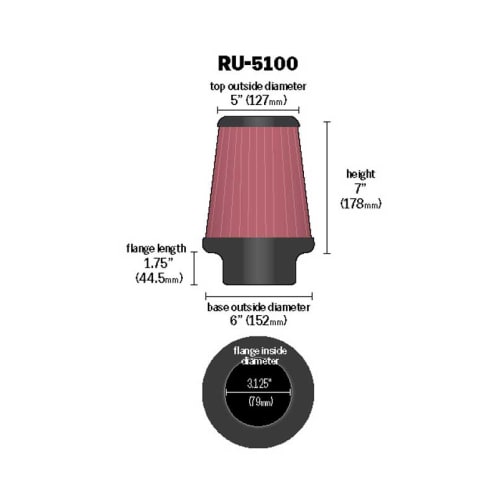 K&N K&N Universal Clamp On Filter Fits 3.125 in (79 mm) KNRU-5100