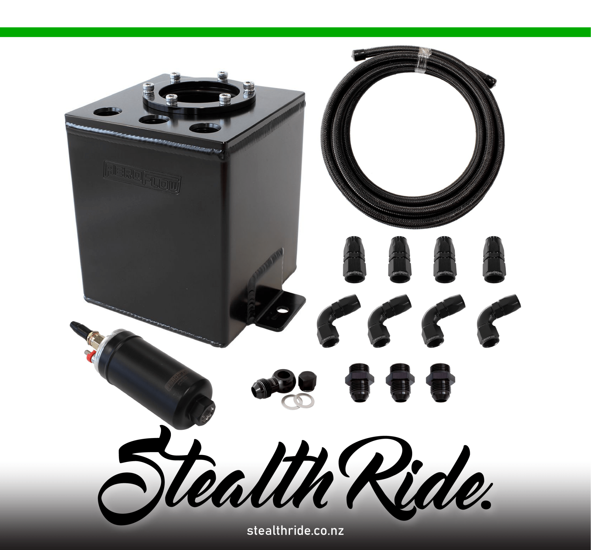 Aeroflow Fuel Systems Black AEROFLOW 2.3L SINGLE PUMP SURGE TANK KIT 044 675HP SR