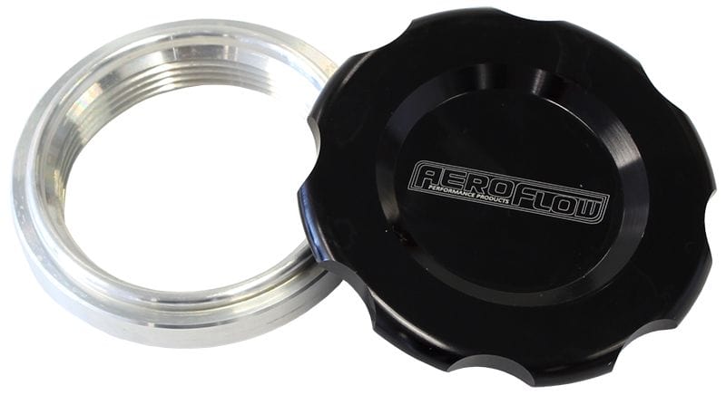Aeroflow Performance 1-1/2" Female weld-on bung, includes Buna N & EPR O-rings. Black Cap Aeroflow Low Profile Billet Aluminium Filler Cap & Bung AF465-24BLK SR